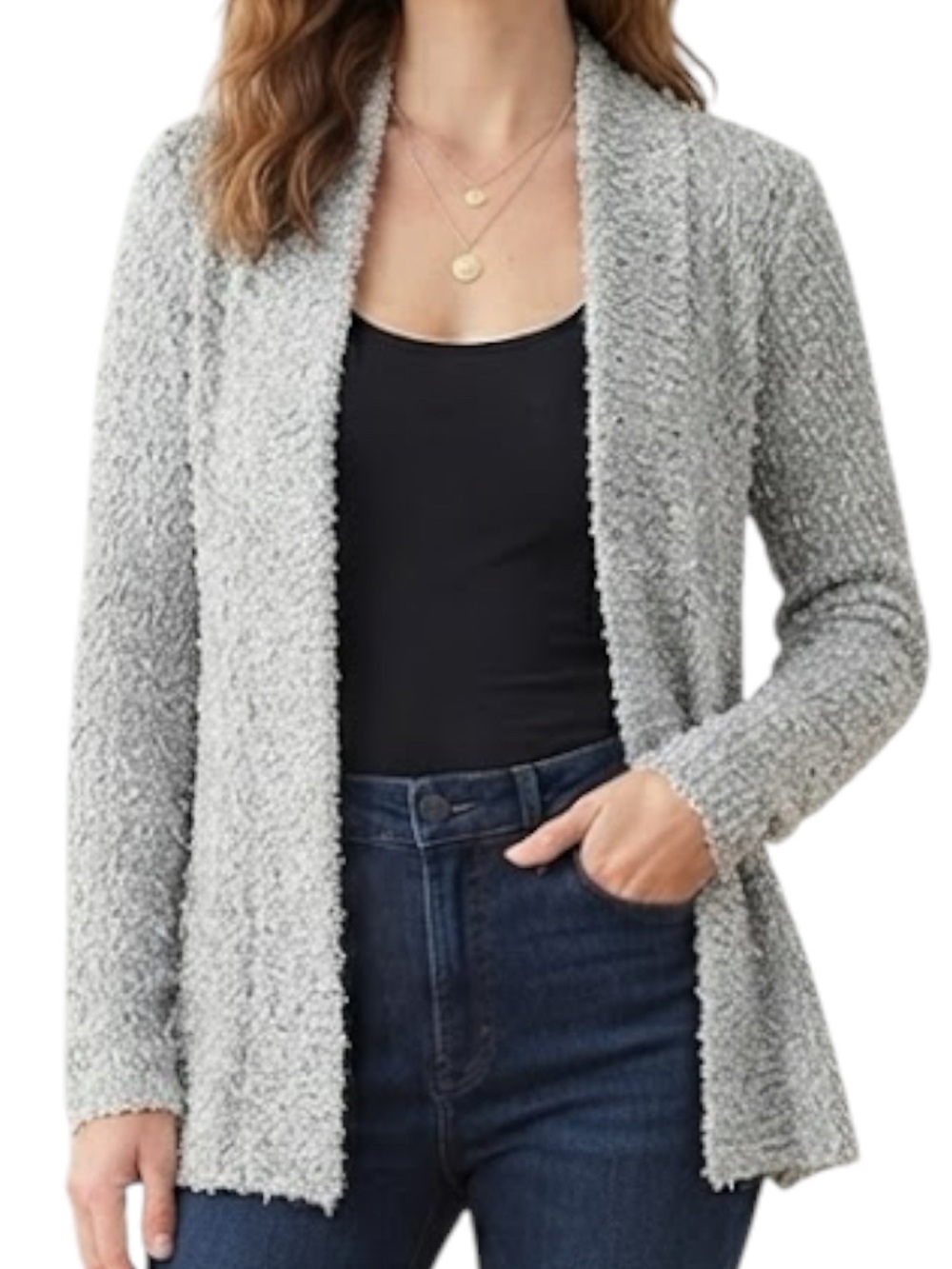 BETA’S CHOICE Vintage Silver Eyelash Knit Sequin Open Front Cardigan Medium